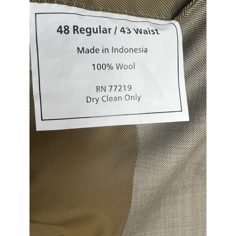 Pronto Uomo Suit Mens 48R 43W Tan 100% Wool 2-Piece Blazer Pants Fair Condition